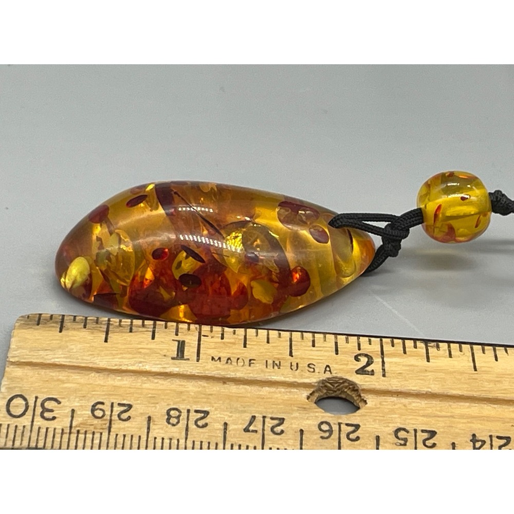Teardrop Amber Pendant Necklace Adjustable Cord Gold Tone Heart Charm‎ - Picture 4 of 7